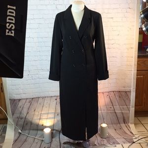 Metro Style Long Black Double Breasted Dress